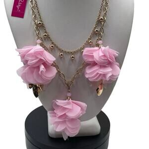 Lilly Pulitzer Double Strand Pretty Pink Cascading Petals Flower Beaded Necklace